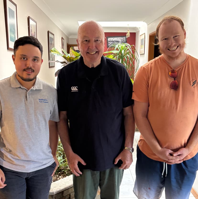 Nathan and Peter with former teacher Mr Cullen